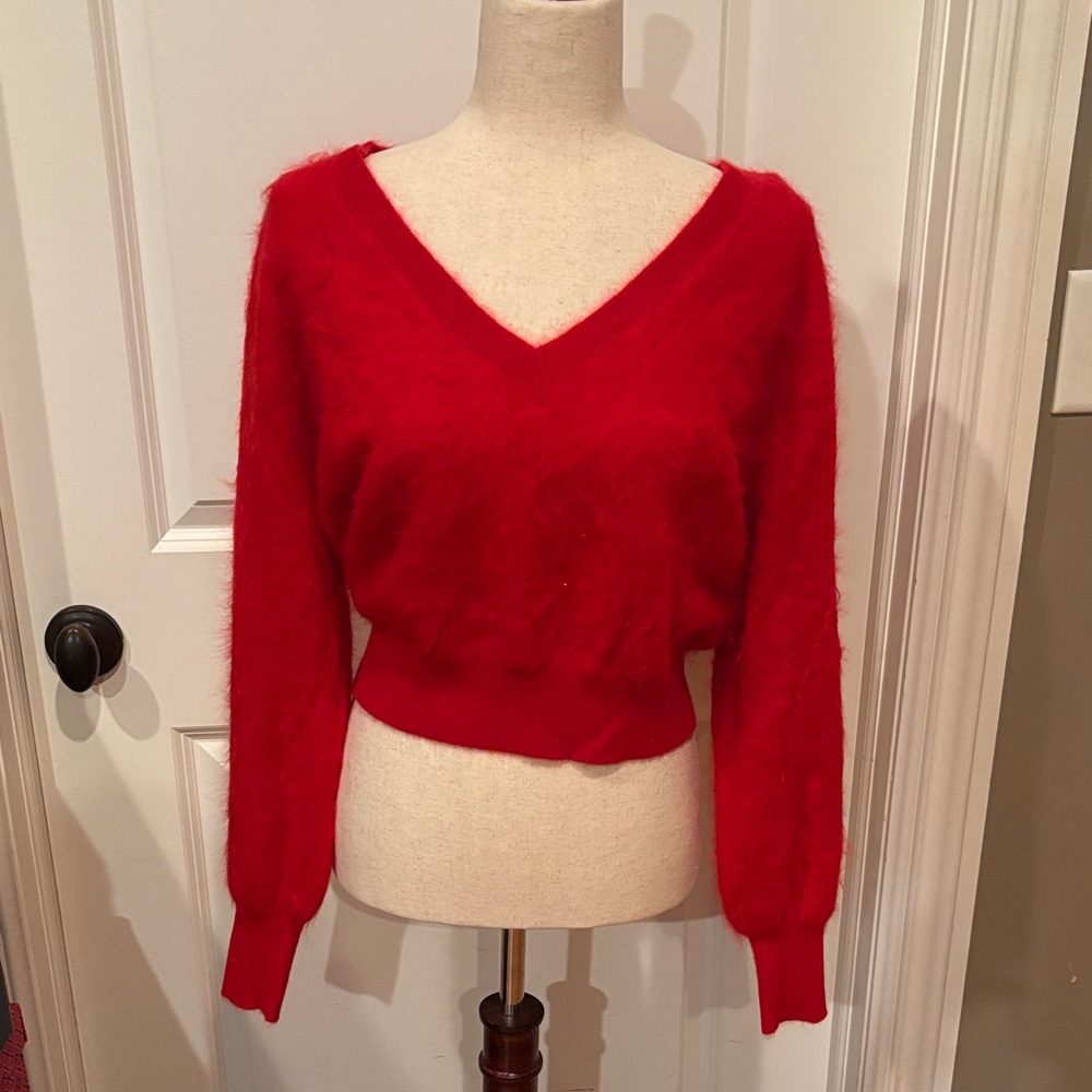 JCrew brushed cashmere Red V-Neck Women's Sweater NWT